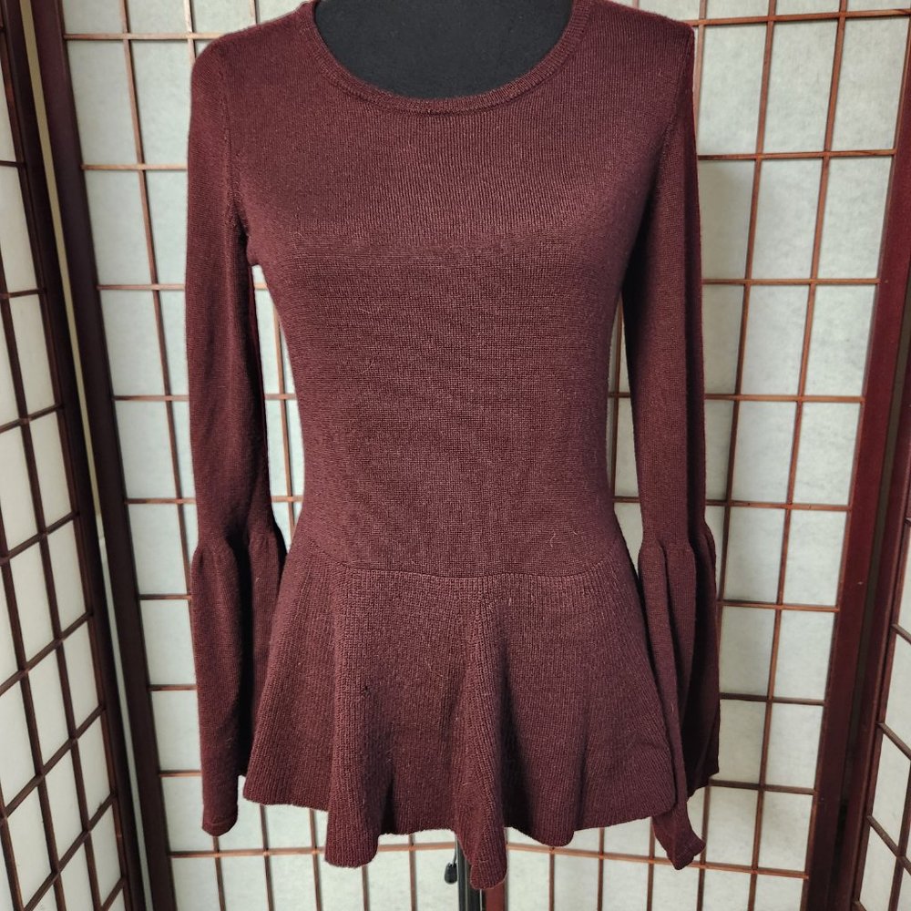 Nanette Lepore Burgundy Merino Wool Sweater Size S